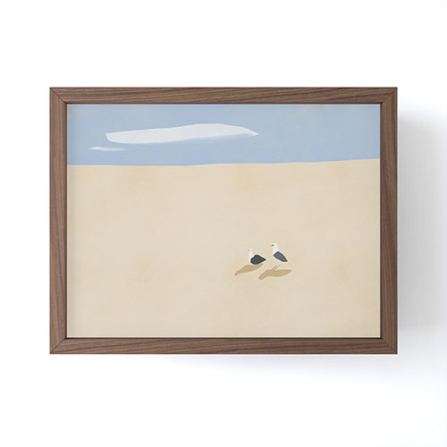 Little Dean Minimal sand beach with seagull Framed Mini Art Print