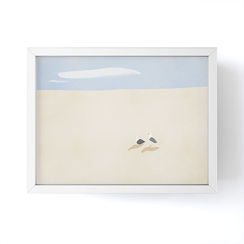 Little Dean Minimal sand beach with seagull Framed Mini Art Print