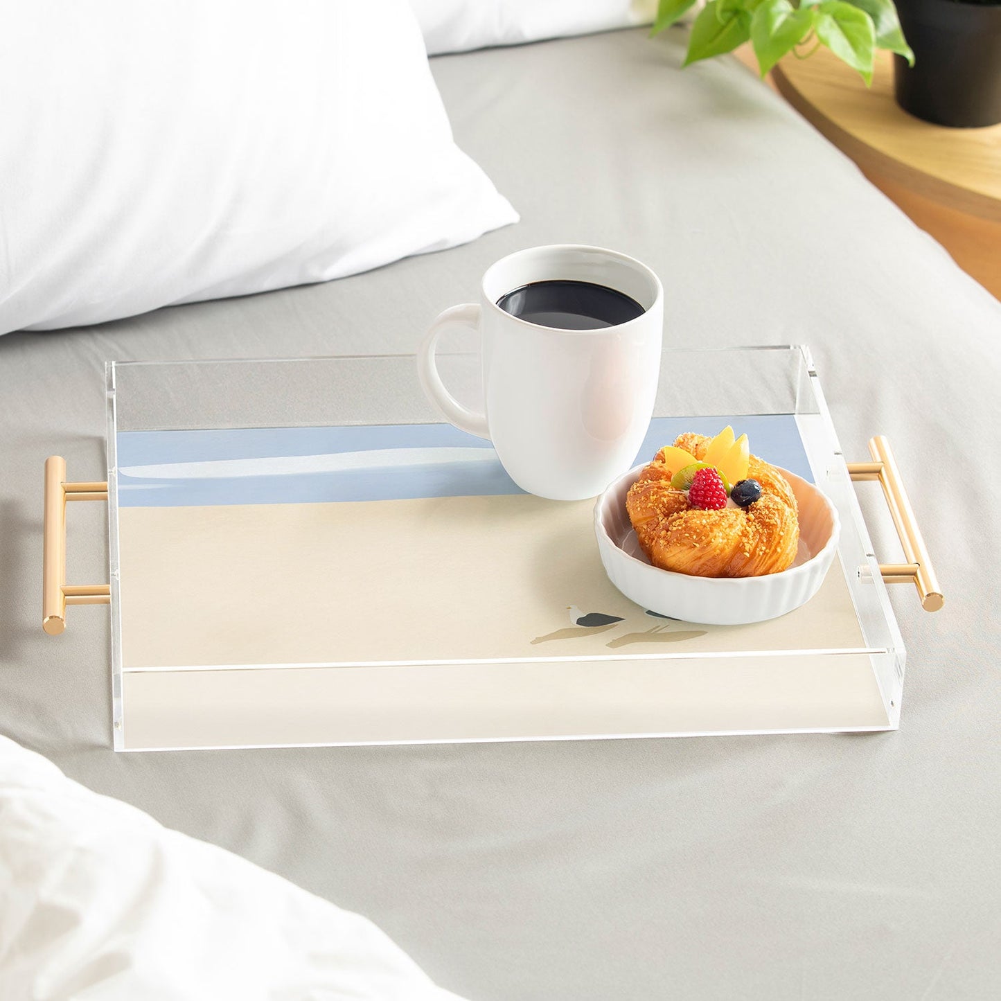 Little Dean Minimal sand beach with seagull Acrylic Tray