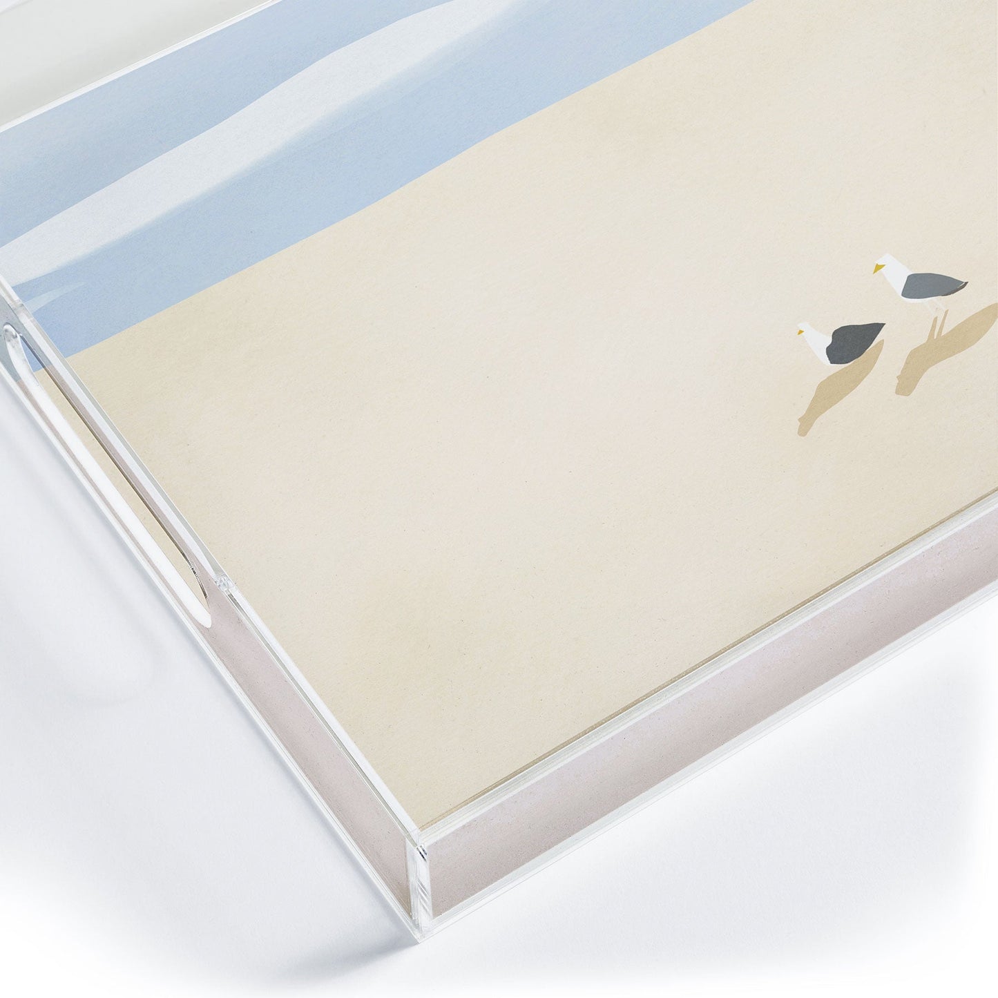 Little Dean Minimal sand beach with seagull Acrylic Tray