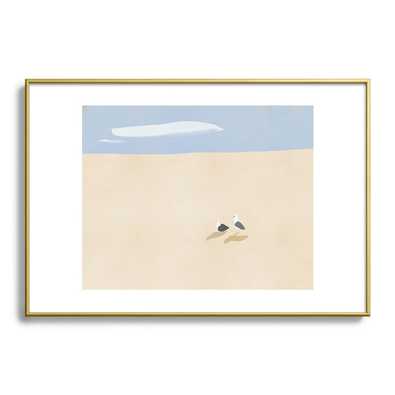 Little Dean Minimal sand beach with seagull Metal Framed Art Print