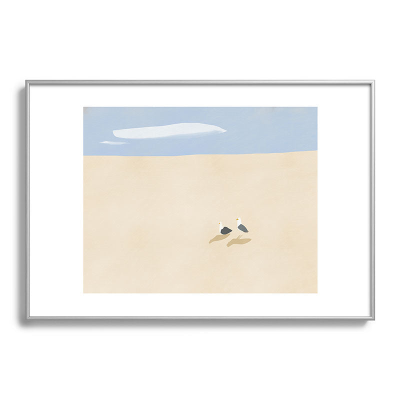 Little Dean Minimal sand beach with seagull Metal Framed Art Print