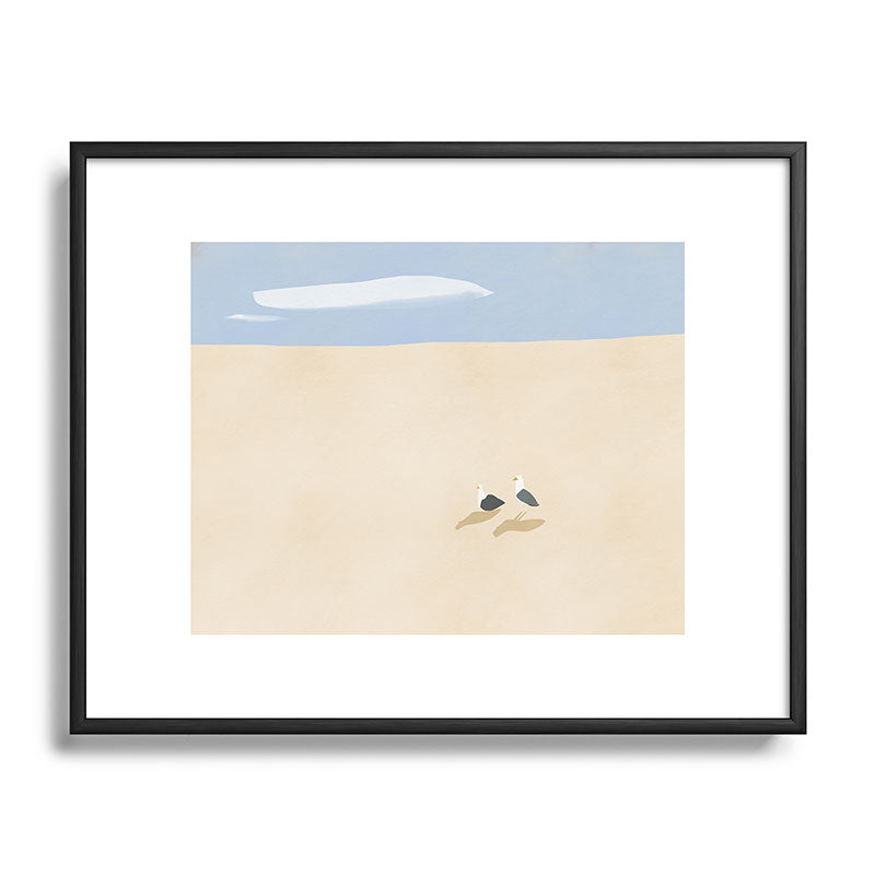 Little Dean Minimal sand beach with seagull Metal Framed Art Print