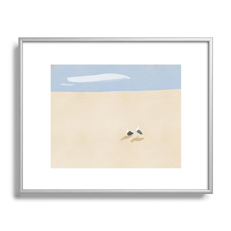 Little Dean Minimal sand beach with seagull Metal Framed Art Print