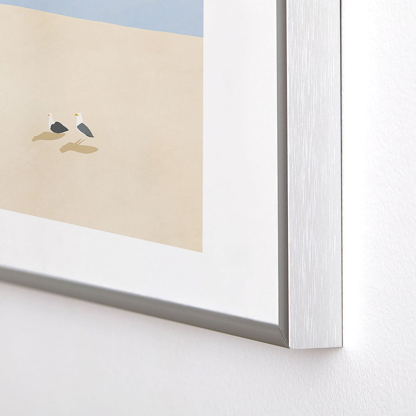 Little Dean Minimal sand beach with seagull Metal Framed Art Print