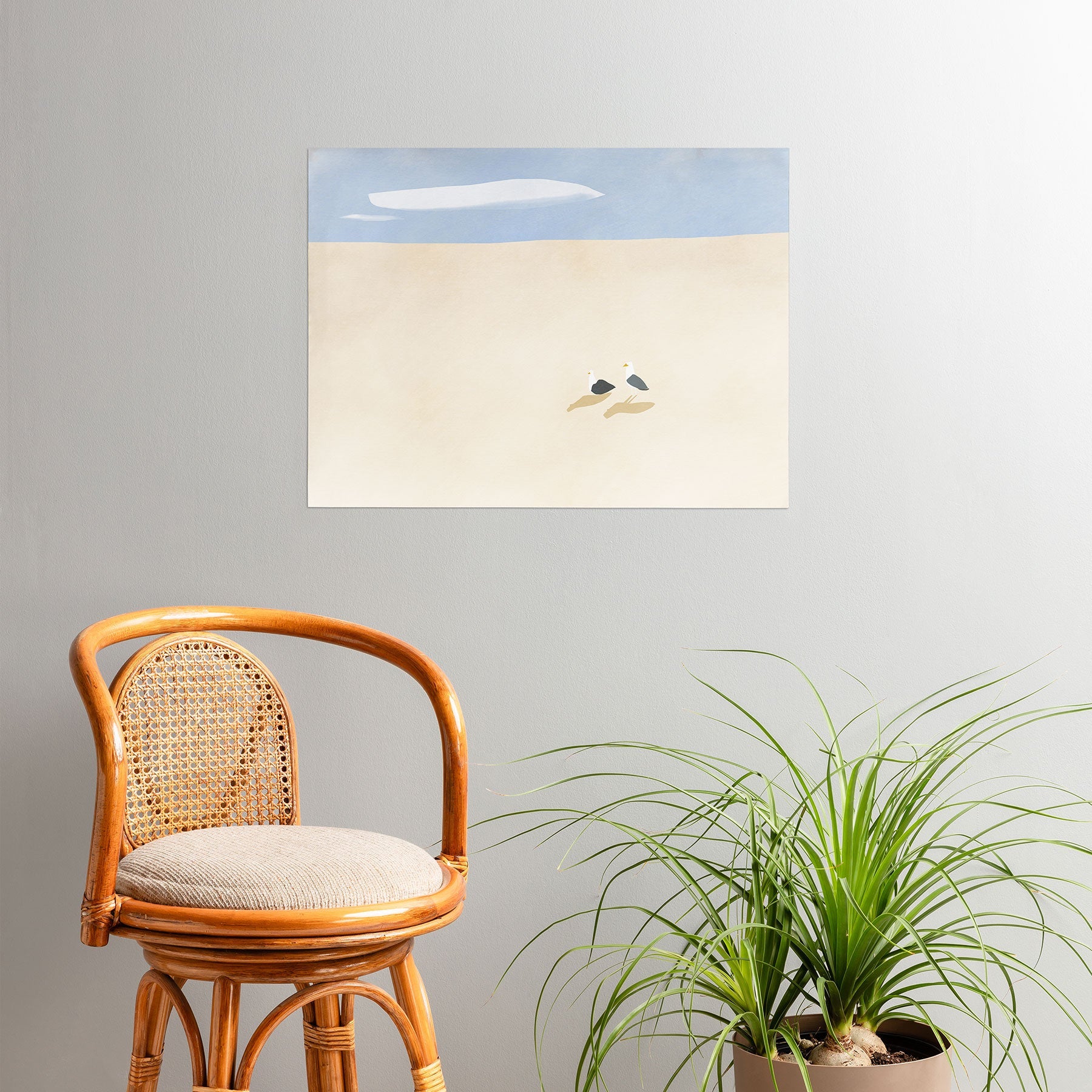 Little Dean Minimal sand beach with seagull Poster