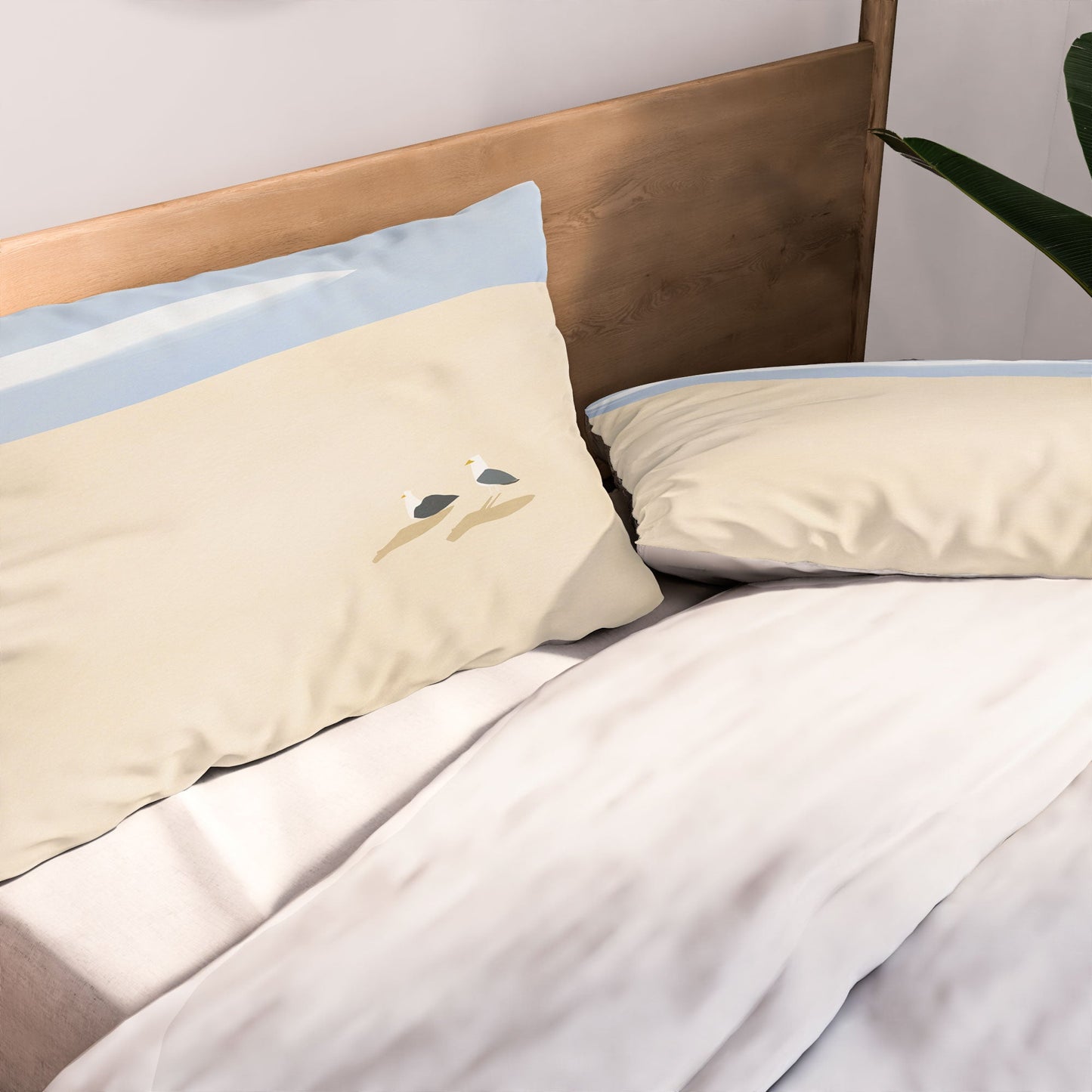 Little Dean Minimal sand beach with seagull Pillow Shams