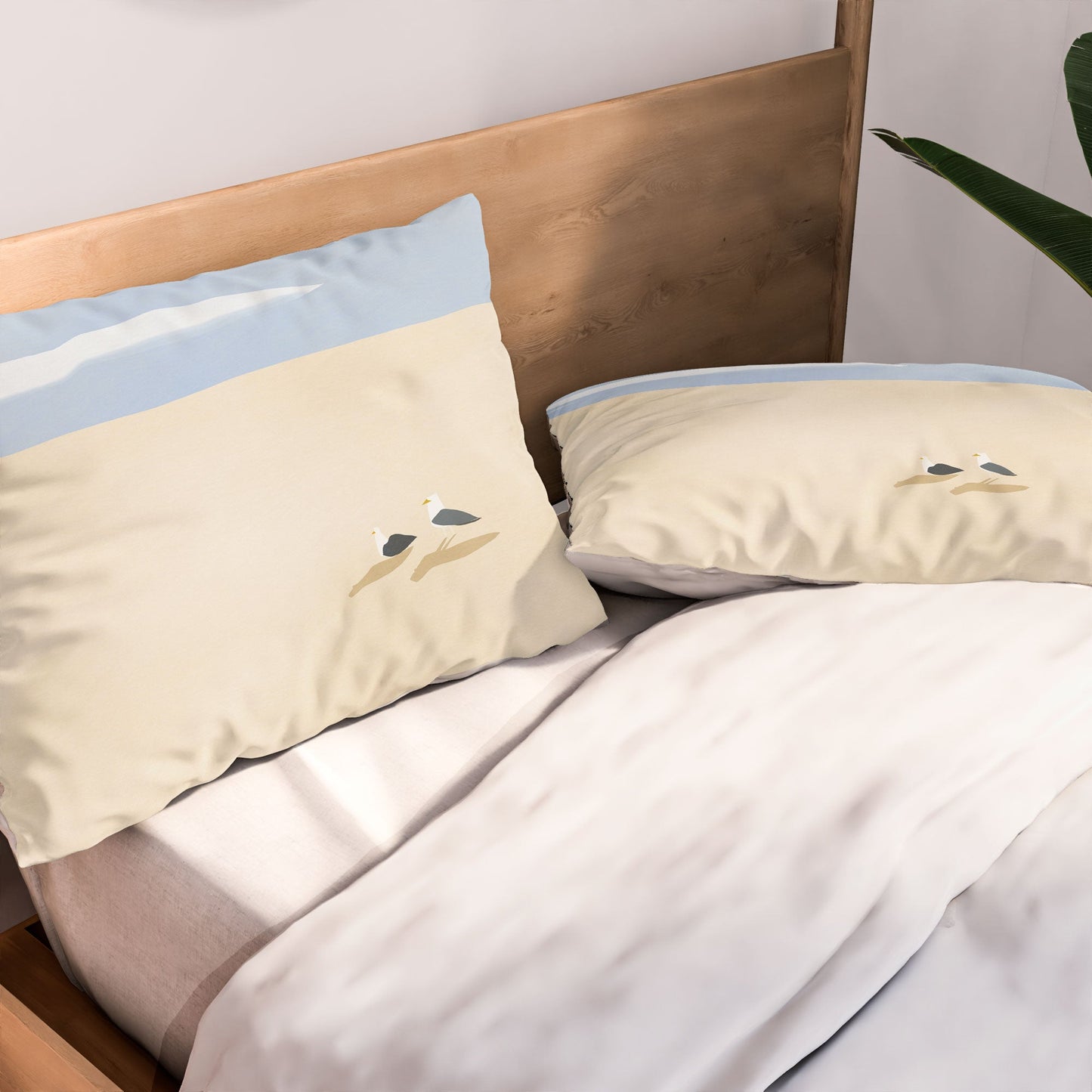 Little Dean Minimal sand beach with seagull Pillow Shams
