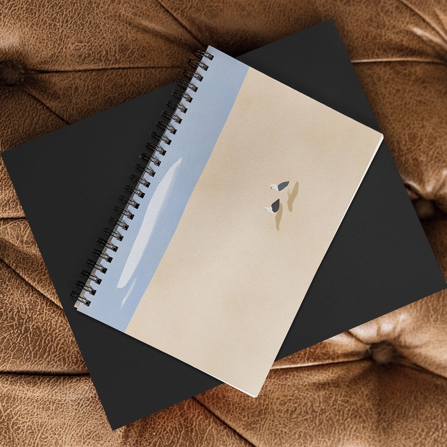 Little Dean Minimal sand beach with seagull Spiral Notebook
