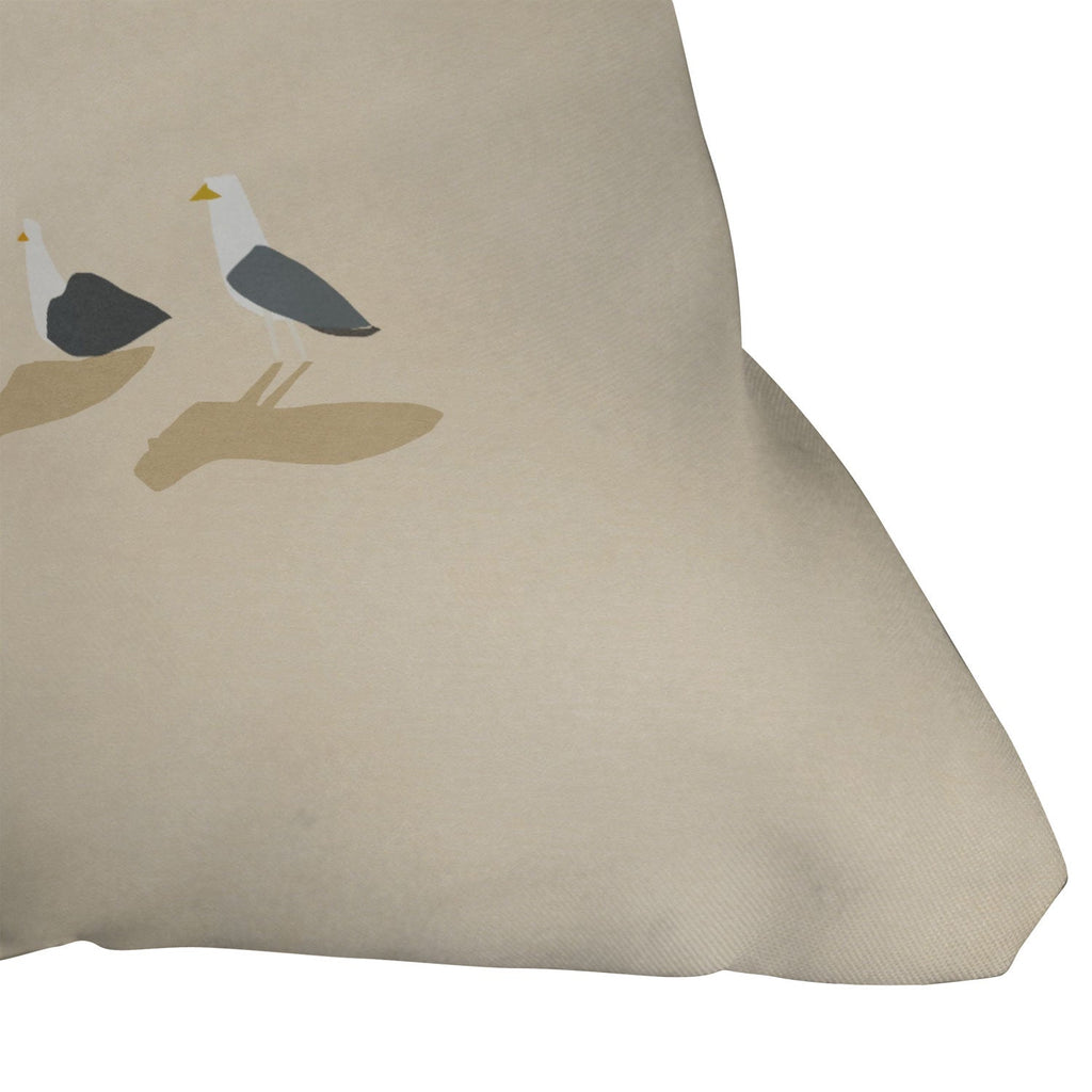 Little Dean Minimal sand beach with seagull Outdoor Throw Pillow