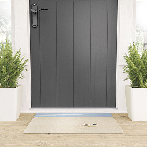 Little Dean Minimal sand beach with seagull Welcome Mat