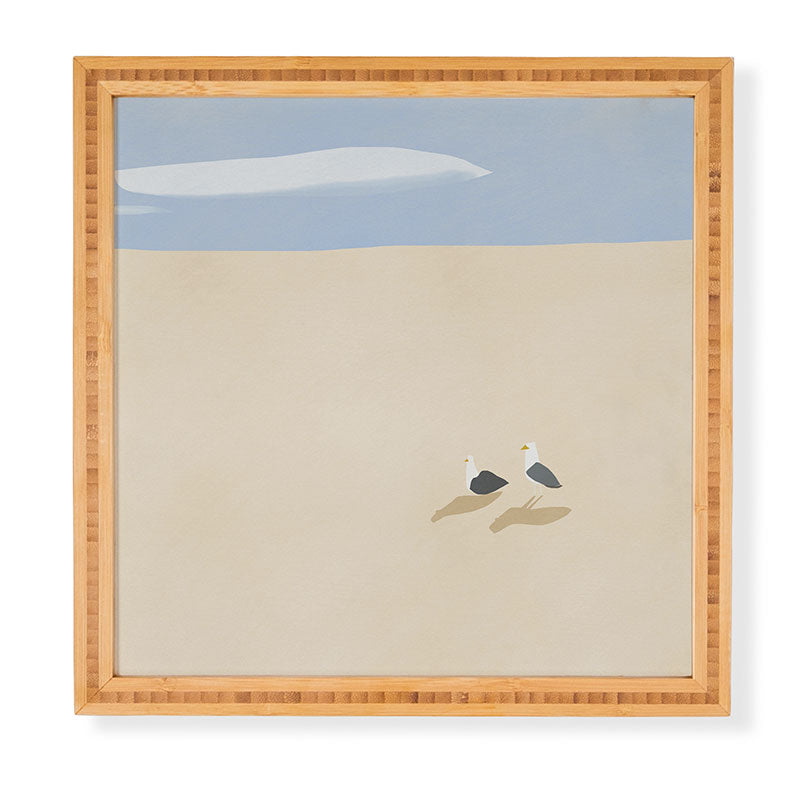 Little Dean Minimal sand beach with seagull Framed Wall Art
