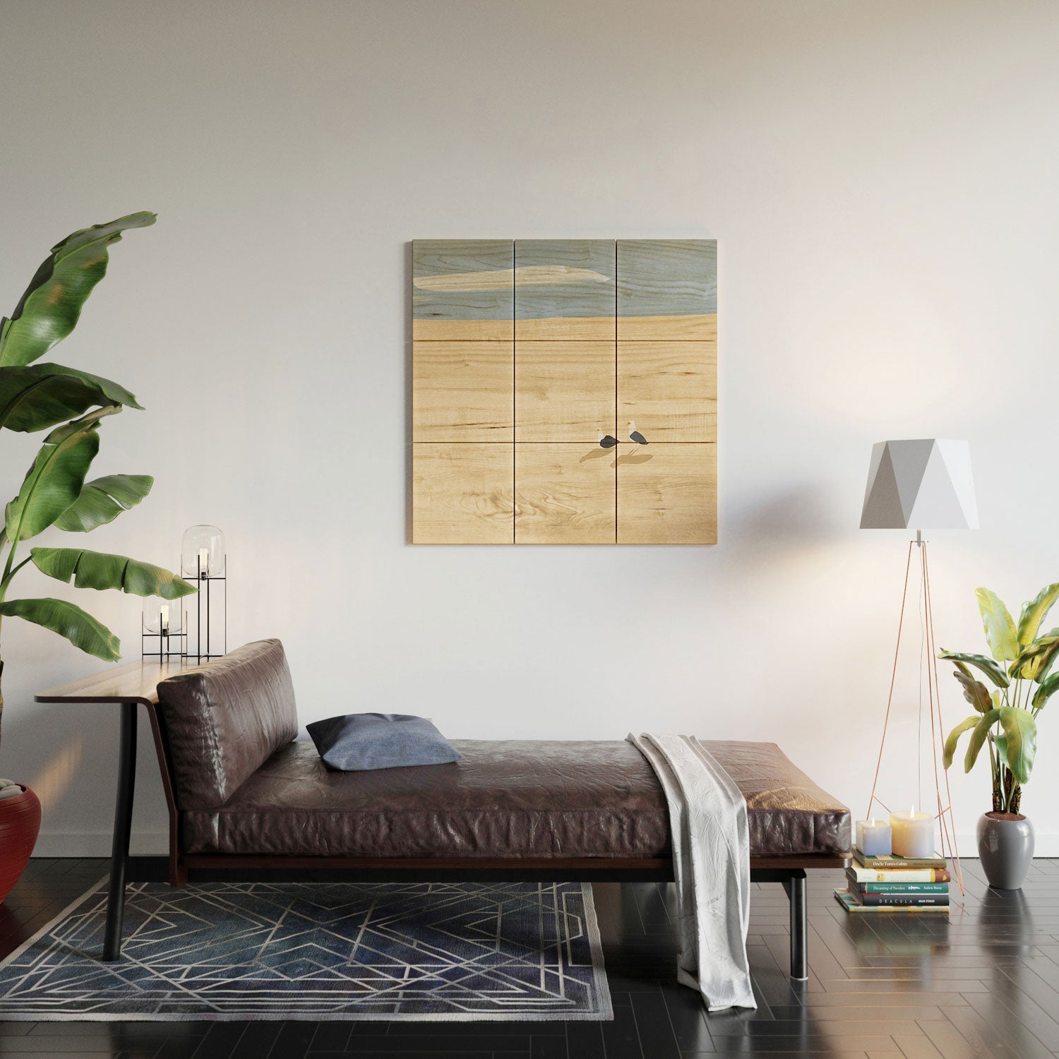 Little Dean Minimal sand beach with seagull Wood Wall Mural