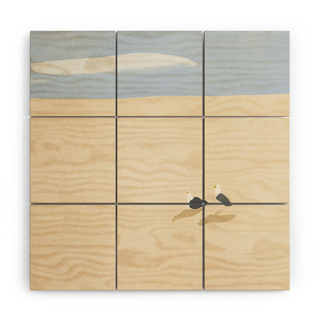 Little Dean Minimal sand beach with seagull Wood Wall Mural