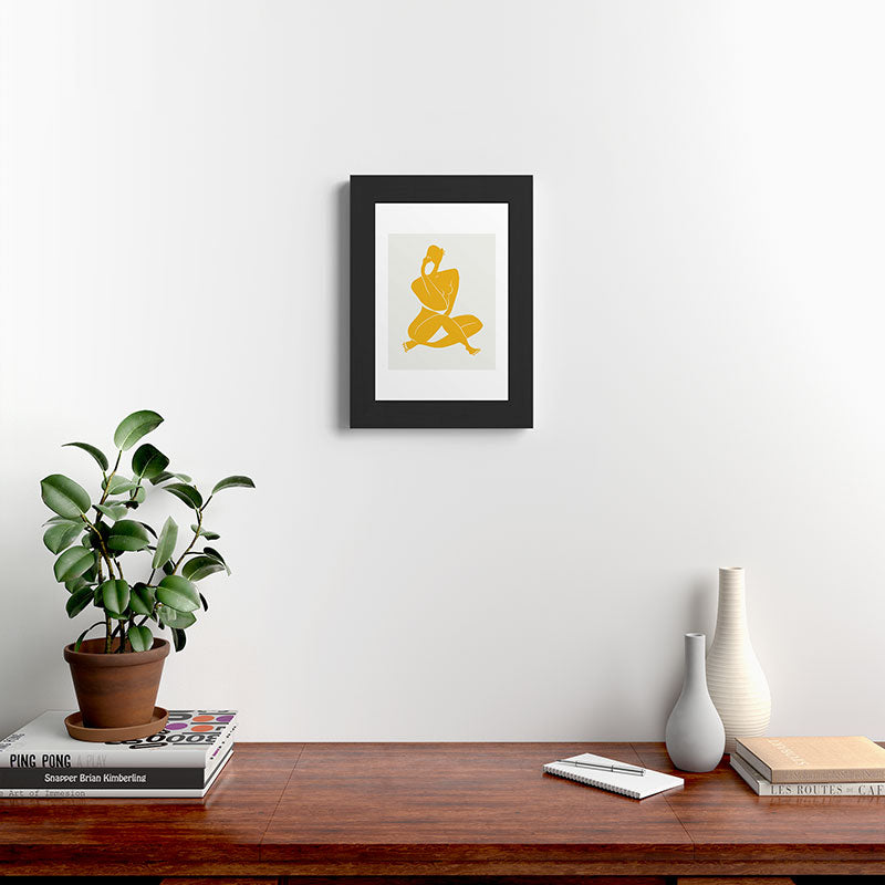 Little Dean Nude sitting in yellow Framed Art Print