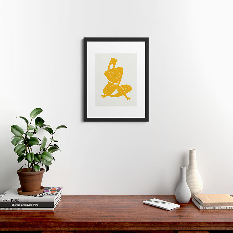 Little Dean Nude sitting in yellow Framed Art Print