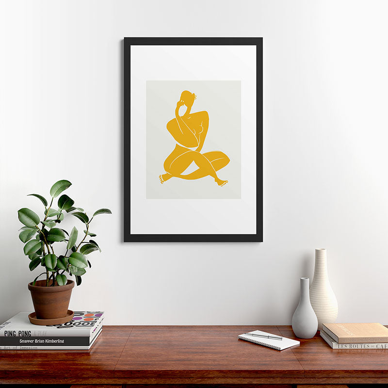 Little Dean Nude sitting in yellow Framed Art Print