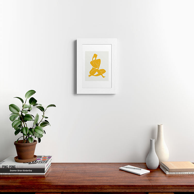 Little Dean Nude sitting in yellow Framed Art Print