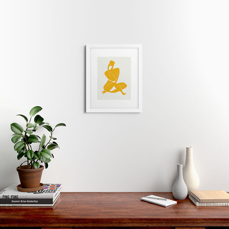 Little Dean Nude sitting in yellow Framed Art Print
