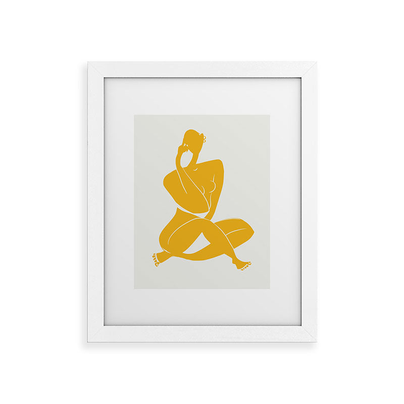 Little Dean Nude sitting in yellow Framed Art Print