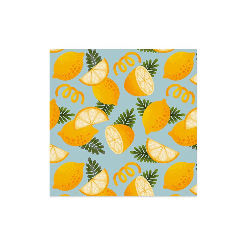 Jessica Molina Lemon Pattern on Sky Blue Art Print