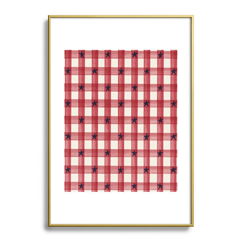 DENY Designs Red Gingham plus Stars Metal Framed Art Print
