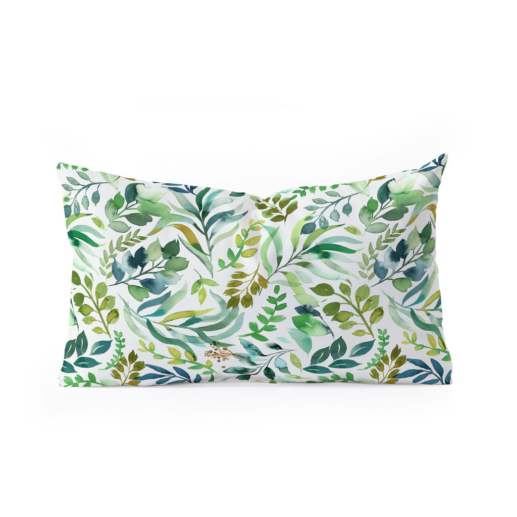 Ninola Design Botanic Retreat Loose Botanical Leaves Watercolor Green Oblong Throw Pillow