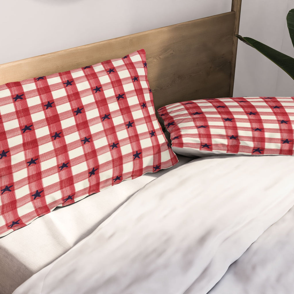 DENY Designs Red Gingham plus Stars Pillow Shams