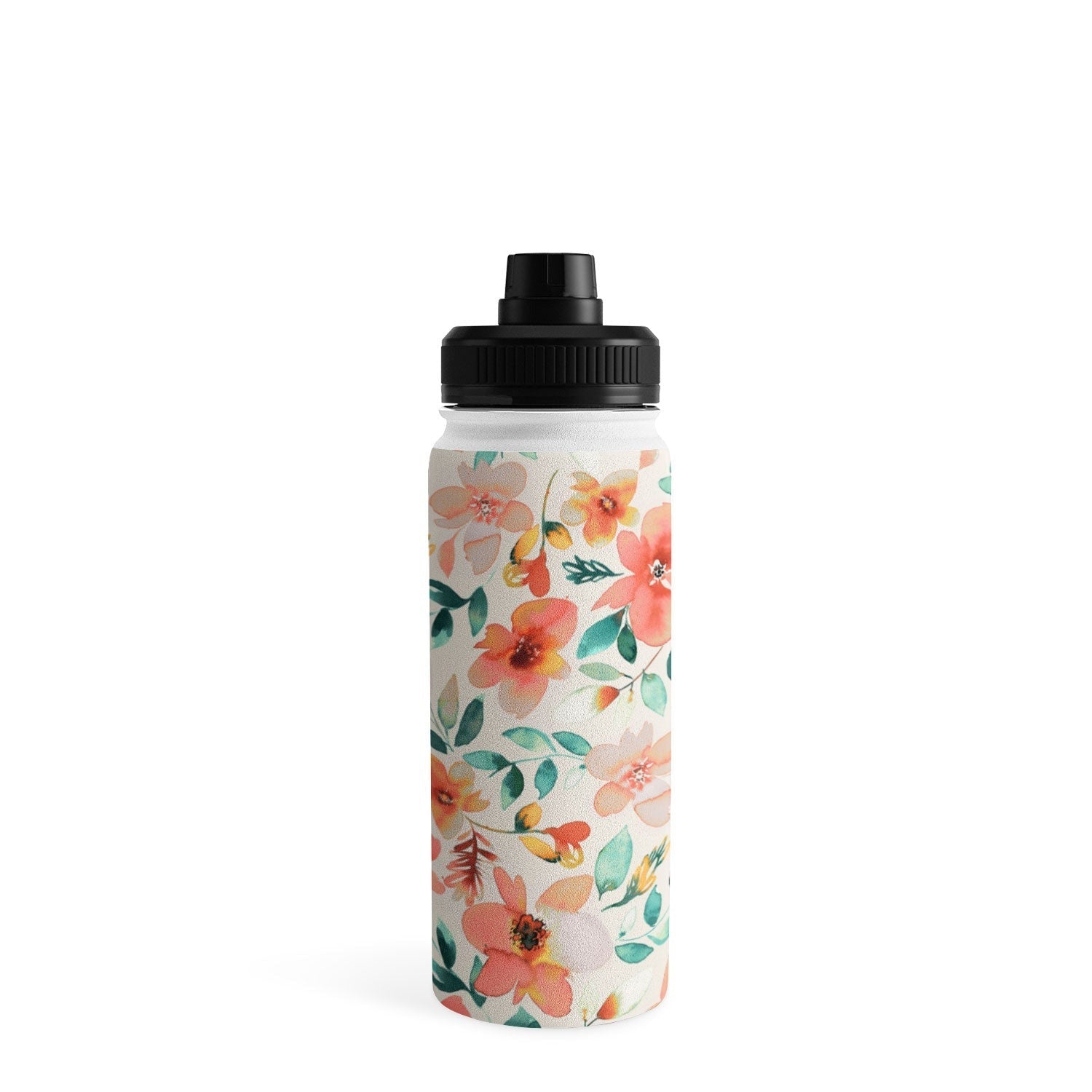 Ninola Design Botanic Retreat Tropical Whimsical Flowers Coral Green Water Bottle