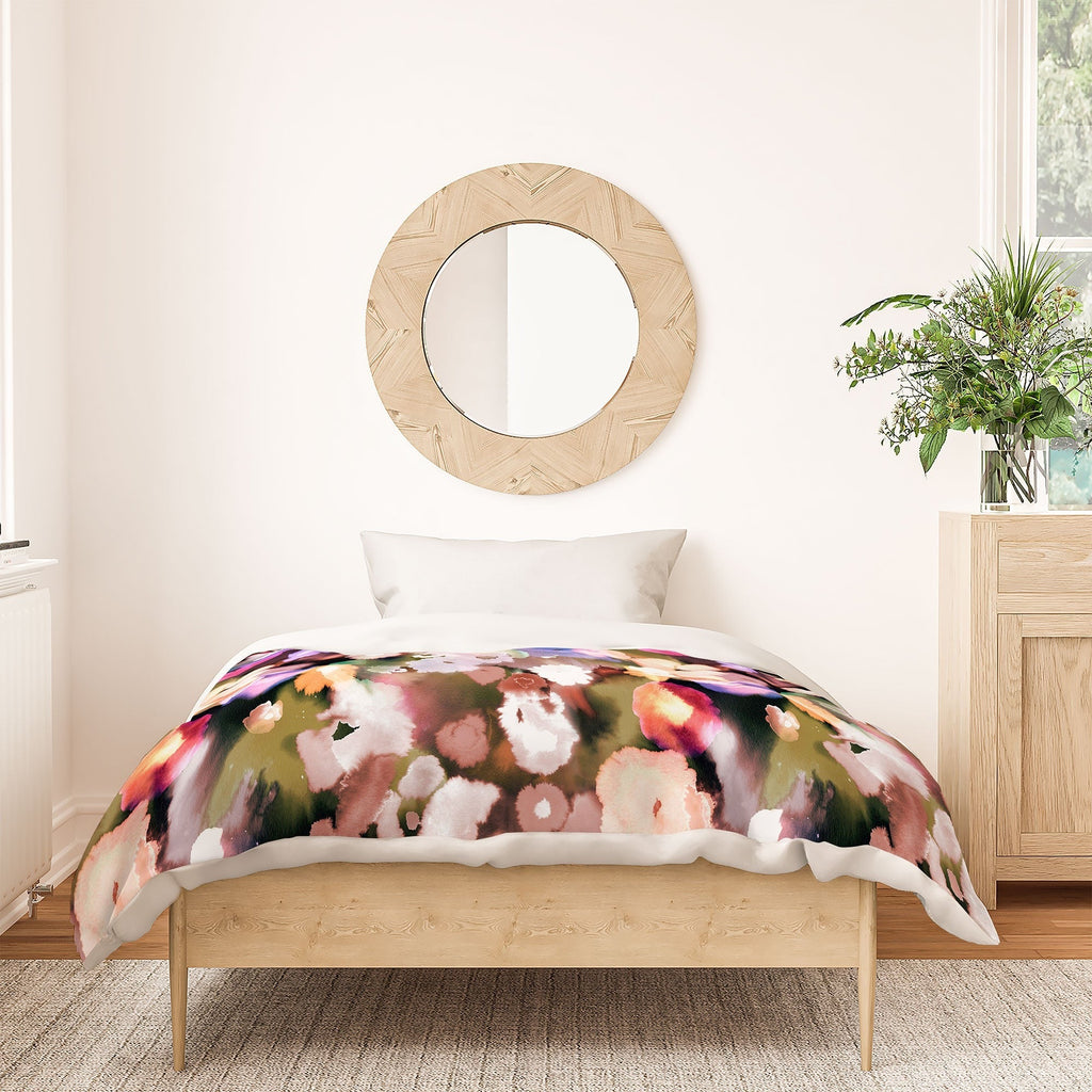 Ninola Design Botanic Retreat Ombre Abstract Watercolor Flowers Pink gold Duvet Cover