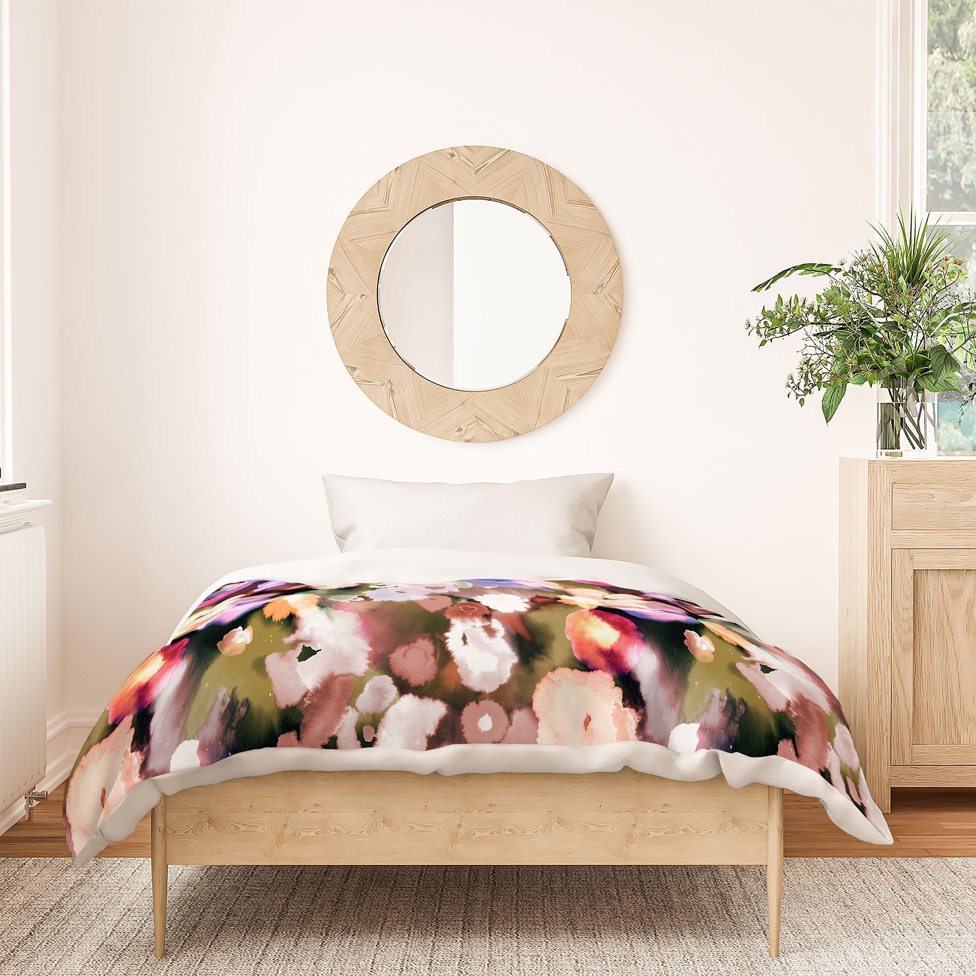 Ninola Design Botanic Retreat Ombre Abstract Watercolor Flowers Pink gold Duvet Cover