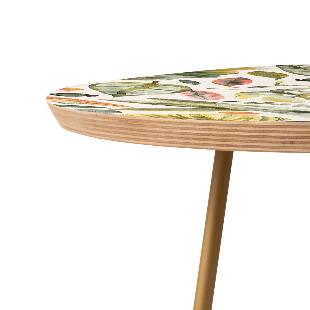 Ninola Design Botanic Retreat Tropical Jungle Leaves Botanical Green Orange Round Side Table