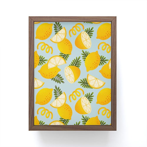 Jessica Molina Lemon Pattern on Sky Blue Framed Mini Art Print