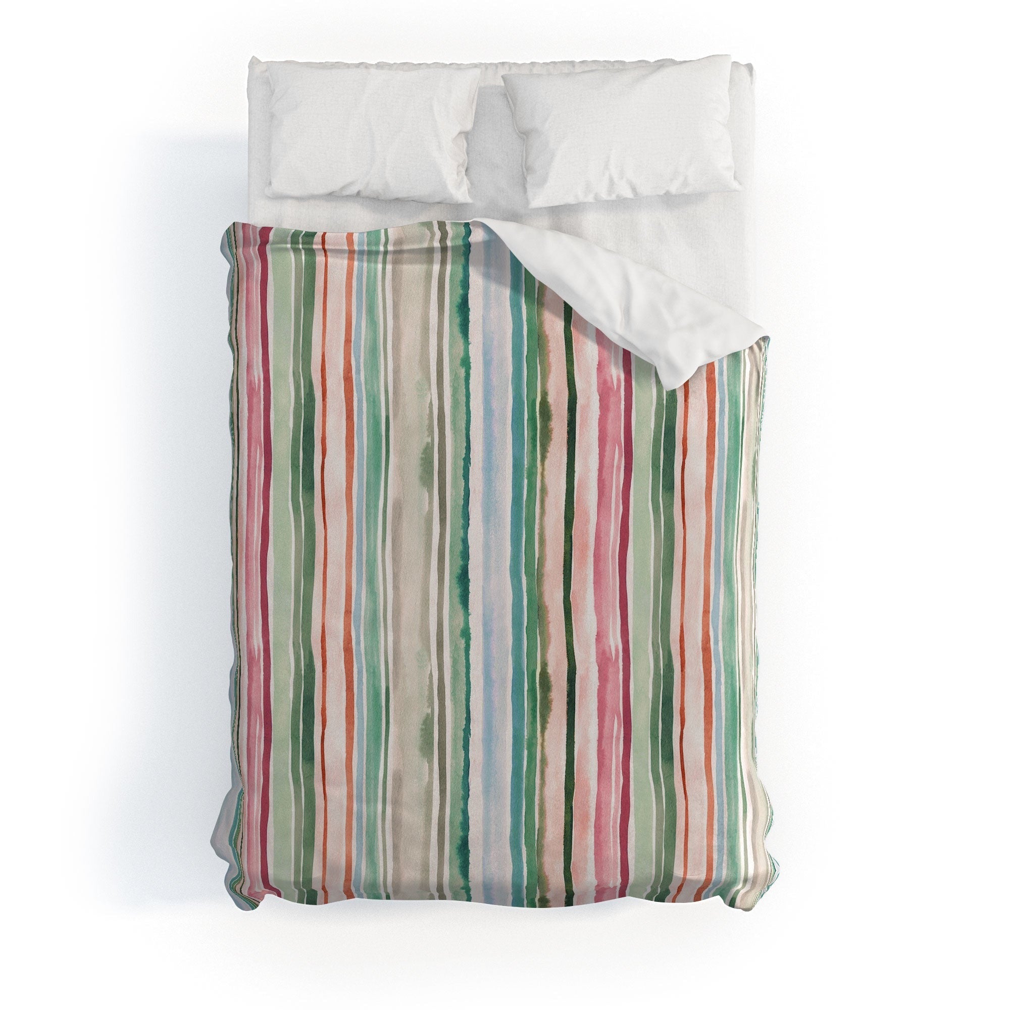 Ninola Design Botanic Retreat Watercolor Stripes Green Orange Red Duvet Cover