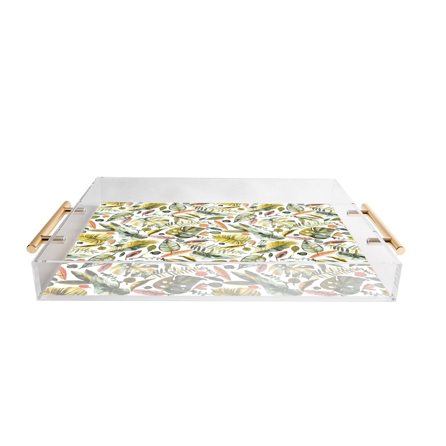 Ninola Design Botanic Retreat Tropical Jungle Leaves Botanical Green Orange Acrylic Tray