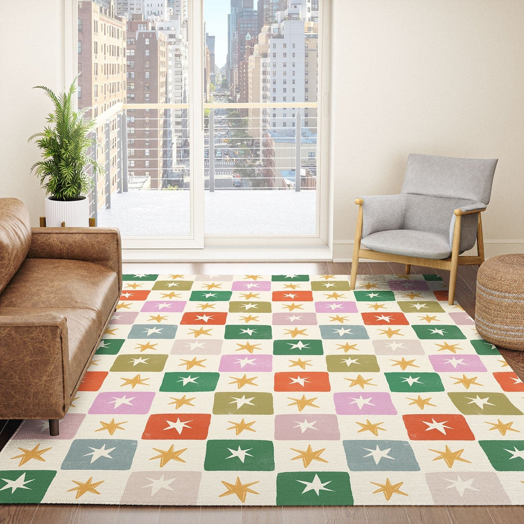LouBruzzoni Retro Star Block Pattern Area Rug