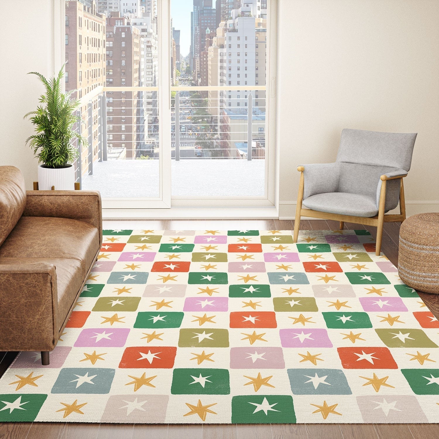 LouBruzzoni Retro Star Block Pattern Area Rug