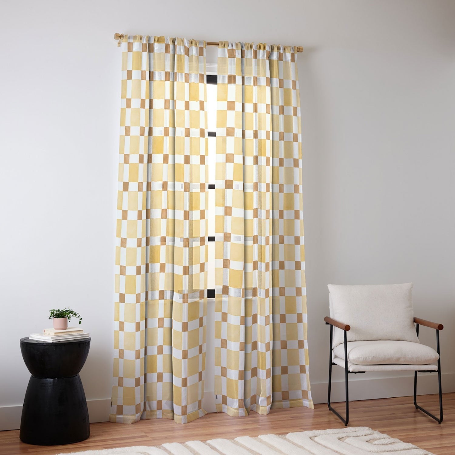 Ninola Design Everyday Artifact Checker Mosaic Tiles Geometry Yellow Sheer Non Repeat