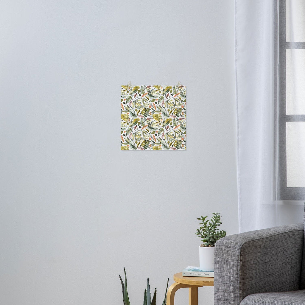 Ninola Design Botanic Retreat Tropical Jungle Leaves Botanical Green Orange Art Print