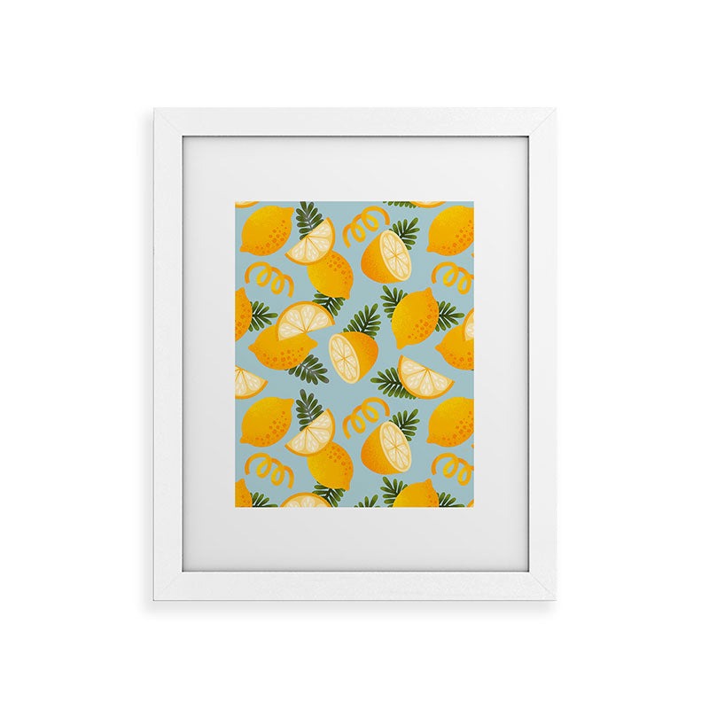 Jessica Molina Lemon Pattern on Sky Blue Framed Art Print