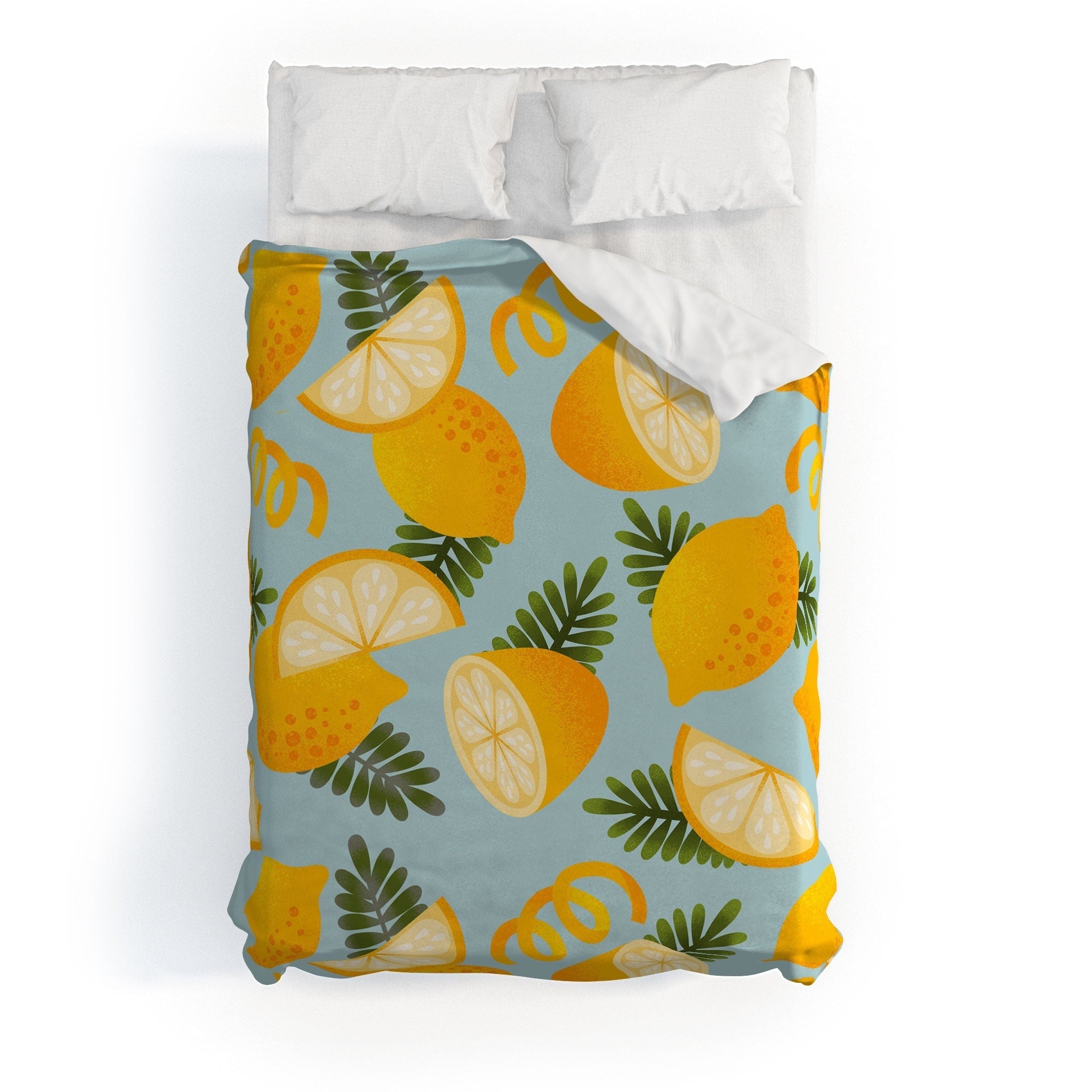 Jessica Molina Lemon Pattern on Sky Blue Duvet Cover