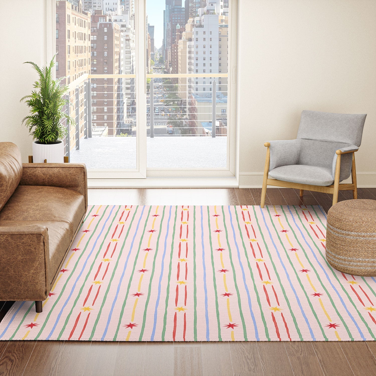 Love_Ryming Festive Starry Stripes Area Rug