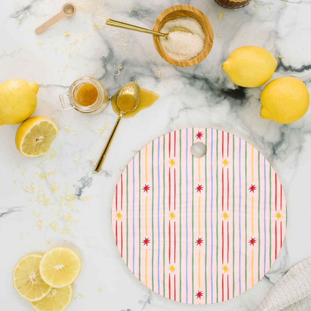 Love_Ryming Festive Starry Stripes Cutting Board Round