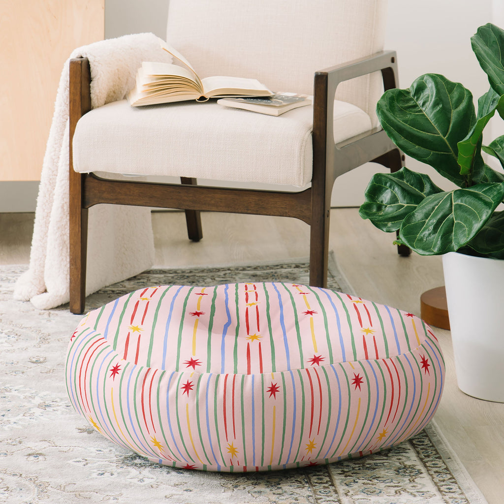 Love_Ryming Festive Starry Stripes Floor Pillow Round