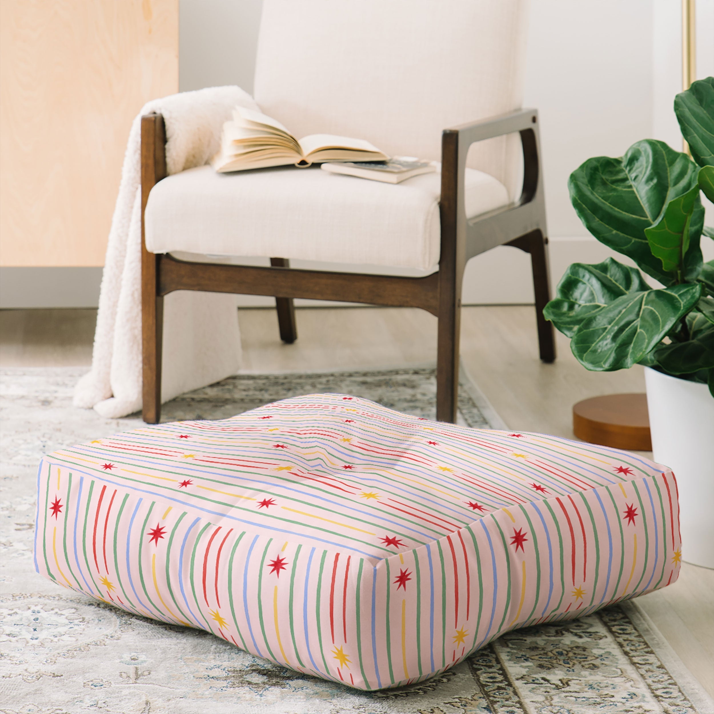 Love_Ryming Festive Starry Stripes Floor Pillow Square