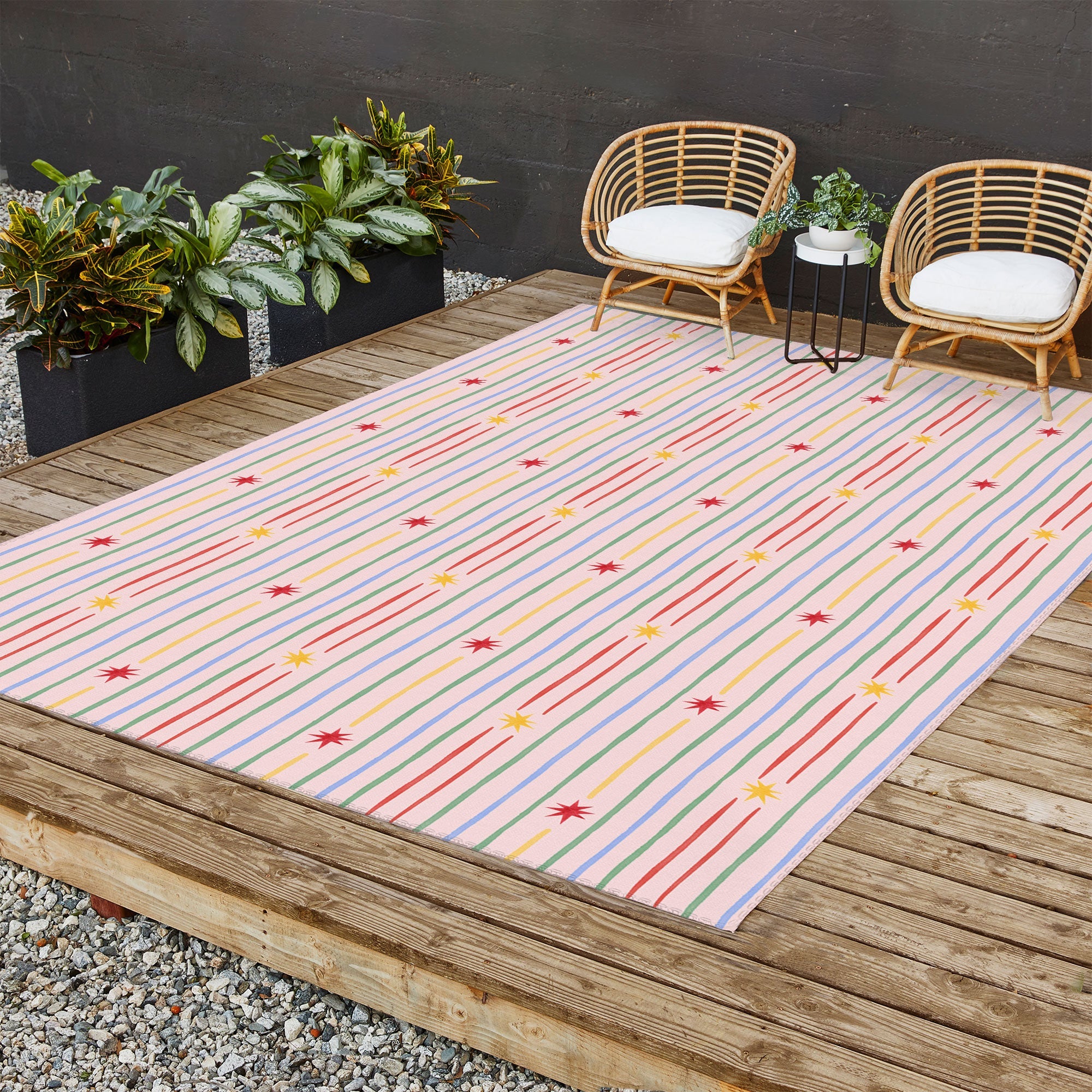 Love_Ryming Festive Starry Stripes Outdoor Rug