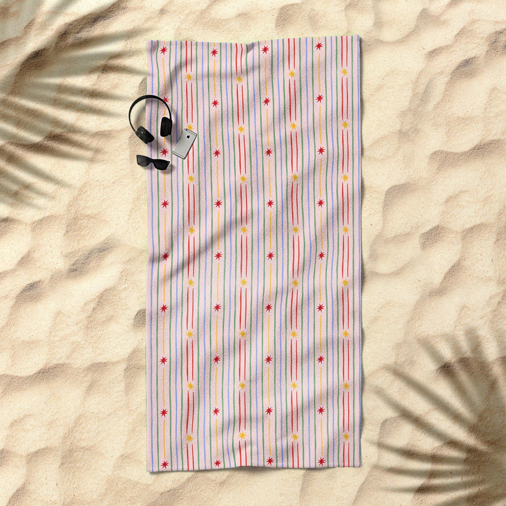 Love_Ryming Festive Starry Stripes Beach Towel