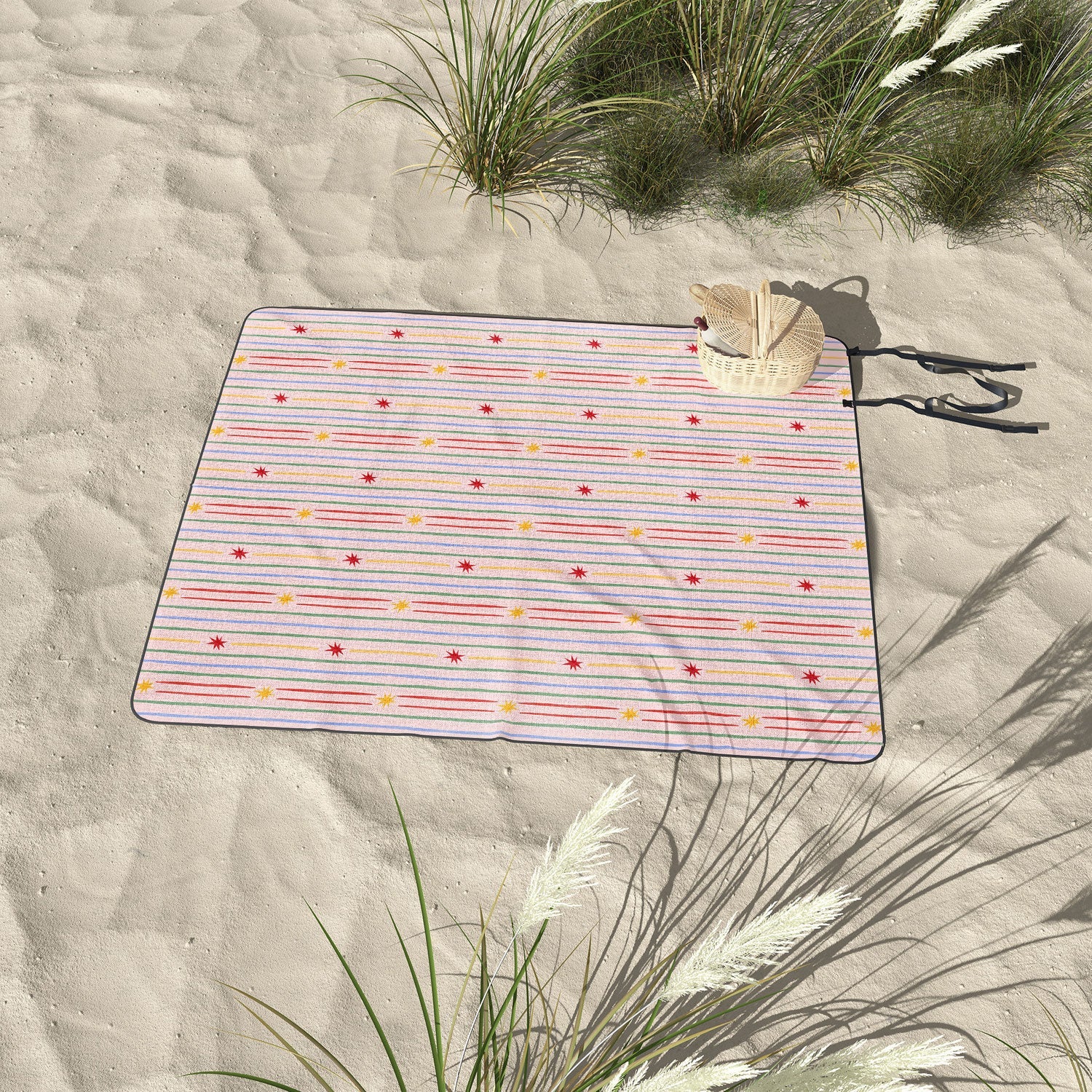 Love_Ryming Festive Starry Stripes Picnic Blanket