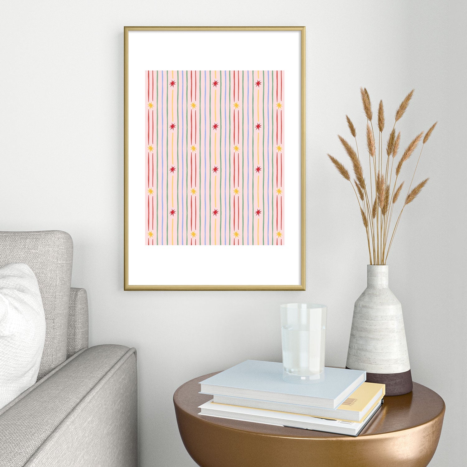 Love_Ryming Festive Starry Stripes Metal Framed Art Print