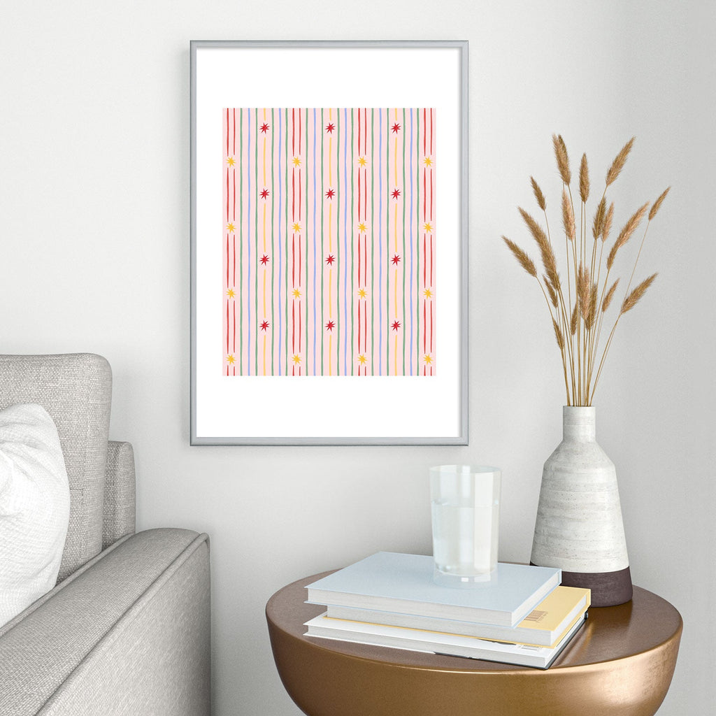 Love_Ryming Festive Starry Stripes Metal Framed Art Print